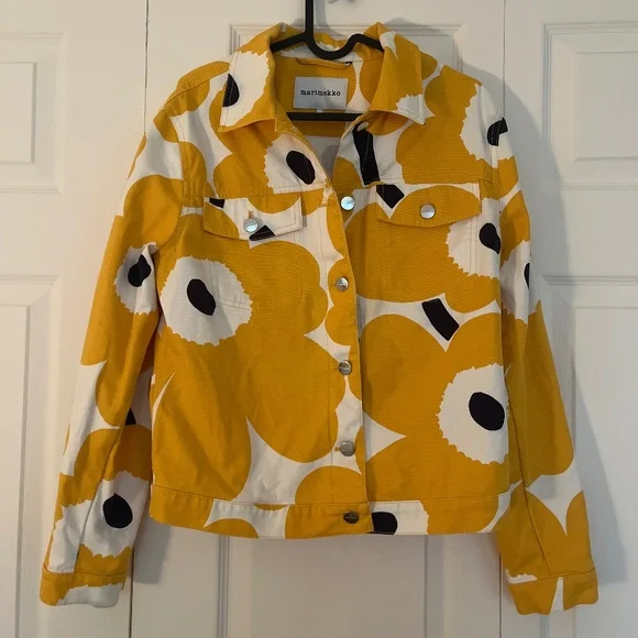 Marimekko denim jacket yellow flowers Sarpio Unikko Size Eu 36